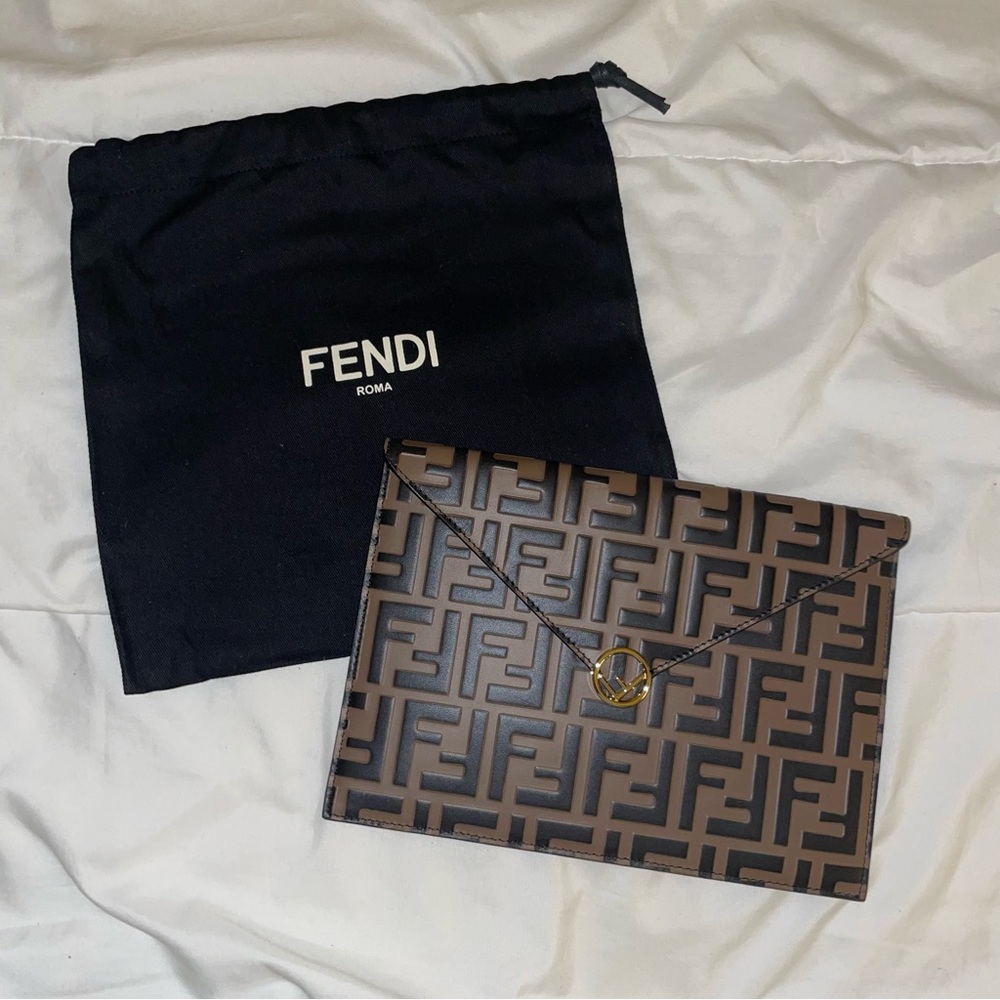 FENDI Brown Leather Flat Pouch